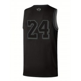 Men's All Black Basketball Suit # 24 Classic Retro Embroidered Sleeveless Sweatwicking And Breathable Tank Top Basketball Suit
