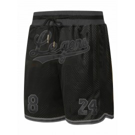 [Size 8-24 Basketball Shorts] Men's all black # 8-24 basketball shorts, classic letter embroidery design, button style short sleeved breathable shirt, suitable for training and competition