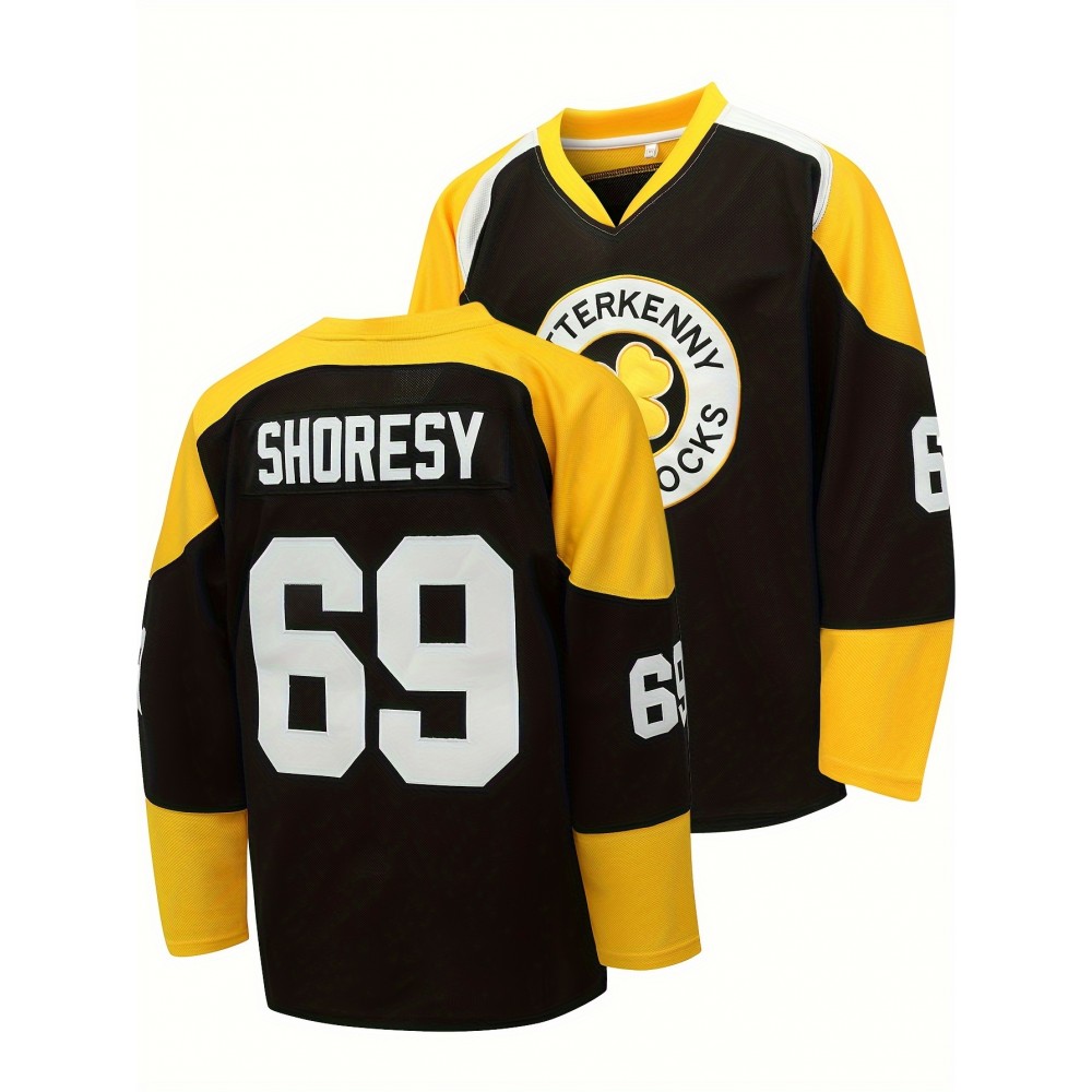 Men's Yuelan #69 Embroidered Dog Ice Hockey Shirt - Breathable, Loose Fit, Long Sleeves, Sports Fashion Casual Wear for Street, Outdoor Activities - Comfortable, Moisture-Wicking Fabric, Perfect for Hockey Fans