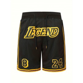 Men's Black #8-24 Basketball Shorts with LEGEND Embroidery & Number 24 - Breathable Mesh Athletic Shorts, Loose Fit for Training, Games, Casual Wear - All-Season Comfort, Machine Washable, Team Apparel | Sporty Look | Adjustable Drawstring