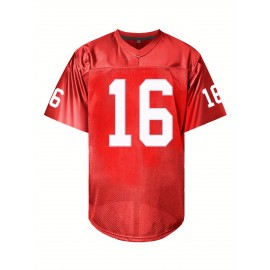 Men's Red #16 American Football Jersey - Loose Fit Breathable V-Neck Embroidered Rugby Shirt for Sports, Casual & Streetwear | All-Season Outdoor Top for Men & Teens, Rugby Jersey, Durable Sportswear
