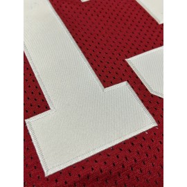 1pc Men'S Red #13 Embroidered Polyester Rugby Top, V-Neck Sports Jacket with Slight Stretch, Breathable Loose Fit for Casual, Outdoor, Hiking & Team Sports - Four Seasons Knit Fabric Shirt