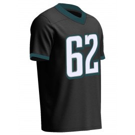 Men'S Black #62 Breathable Rugby Jersey, Sports V-Neck Short Sleeved Uniform for Training And Matches, Embroidered American Football Shirt