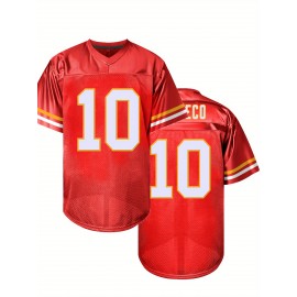 Men's Red #10 Embroidered American Football Jersey - Loose Fit Breathable V-Neck Rugby Top for Sports, Casual & Streetwear | All-Season Machine Washable Shirt for Adults & Teens, Customizable Football Jersey, Durable Sportswear