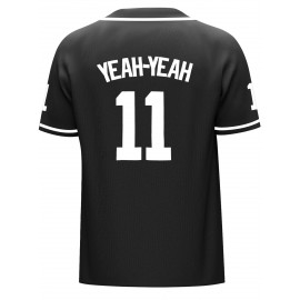 Men's Black #11 Baseball Shirt - Loose Fit V-Neck Embroidered 