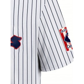 Men's White Striped # 9 Baseball Shirt, Loose Embroidered Sports, Fashionable And Casual, Street Breathable