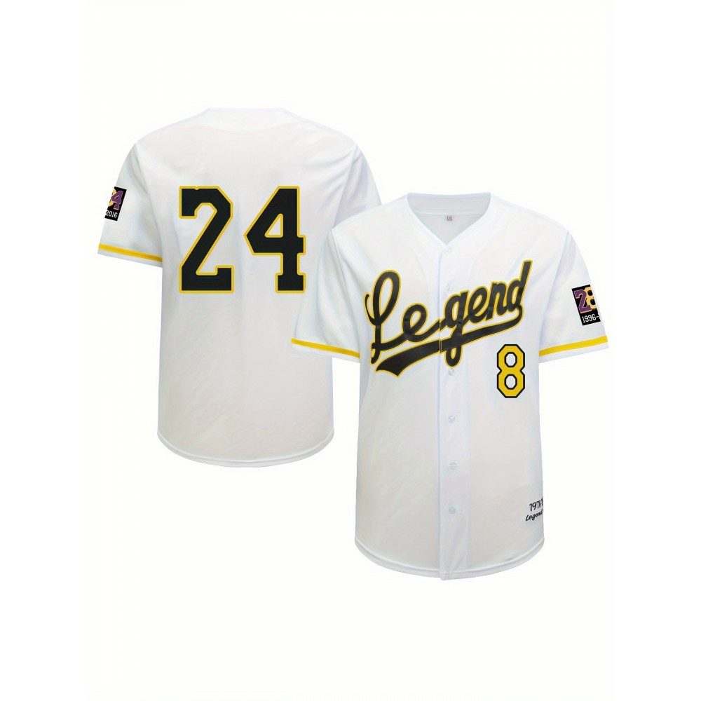 Men's Short Sleeve Baseball Jersey With Letter And Number Embroidered For Training And Competition