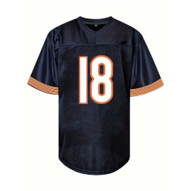 Men's #18 Embroidered Black American Football Jersey - Breathable, Casual Streetwear Rugby Top for All Seasons