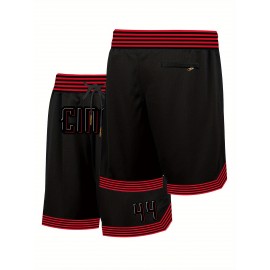 Men's #44 Black Basketball Shorts with Classic Letter Embroidery - Breathable, Button-Up Design for Training & Competition
