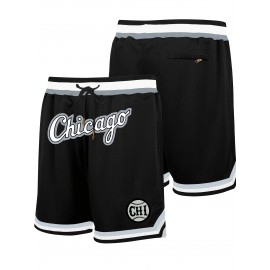 Men's Black Baseball Shorts with Chicago Embroidered Logo - Breathable Loose-Fit Athletic Shorts for Training, Competition & Casual Wear | Machine Washable All-Season Sportswear, Workout Shorts