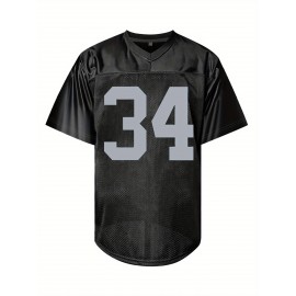 Men's Black #34 Breathable American Football Jersey - Embroidered V-Neck Loose Fit Rugby Shirt for Training, Matches & Casual Wear | All-Season Machine Washable Sportswear, Embroidered Detailing