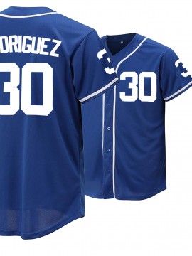 Men's #30 Blue Baseball Jersey - Classic Design, Breathable Button-Up Short Sleeve Shirt for Training & Games, V-Neck, Loose Fit, Polyester, Machine Washable, Game Day Attire | Sports Top | Lightweight Polyester, SHLUCKI