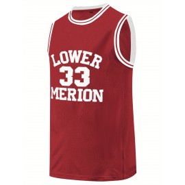 Men'S #33 Red Basketball Jersey, Classic Retro Embroidered Letters, Sleeveless Moisture-Wicking Breathable Vest, Round Neck, Casual Athletic Wear for Training, Running, Outdoor Activities & Team Sport