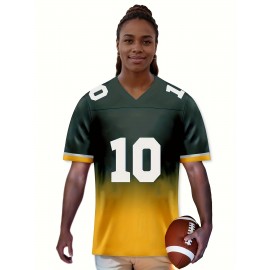 Women's Green Bay #10 Polyester Football Jersey T Shirts, Women Green And Yellow Gradient V-Neck Sports Shirt With Slight Stretch, Breathable Casual Knit Fabric For All Seasons, Loose Fit Adult & Teen, Fans Gift Women Youth