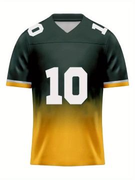 Women's Green Bay #10 Polyester Football Jersey T Shirts, Women Green And Yellow Gradient V-Neck Sports Shirt With Slight Stretch, Breathable Casual Knit Fabric For All Seasons, Loose Fit Adult & Teen, Fans Gift Women Youth