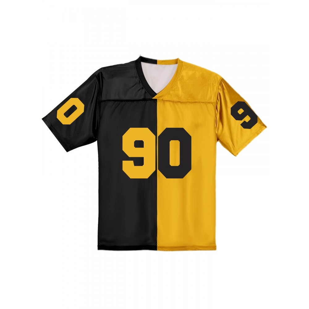 Women's Pittsburgh #90 Polyester Football Jersey T Shirts, Women Yellow And Black Stitching V-Neck Sports Shirt With Slight Stretch, Breathable Casual Knit Fabric For All Seasons, Loose Fit Adult & Teen, Fans Gift Women Youth