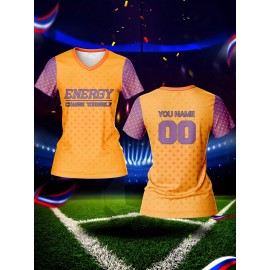 Customizable Women's V-Neck Football Jersey Top - Personalized Name & Number, Breathable, Quick-Drying, Polyester, Sporty Fitness & Casual Wear, Team Sports Jersey | Sporty Vneck Jersey | Knit Construction, Customized Jersey