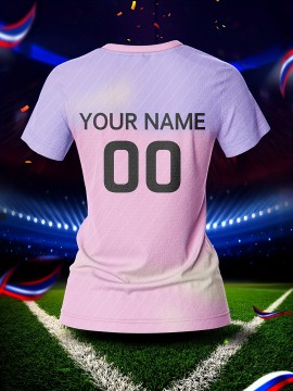 Customizable Women's V-Neck Soccer Jersey - Personalized Name & Number, Pink & Purple Design, Breathable Polyester for Sports, Fitness, and Team Training