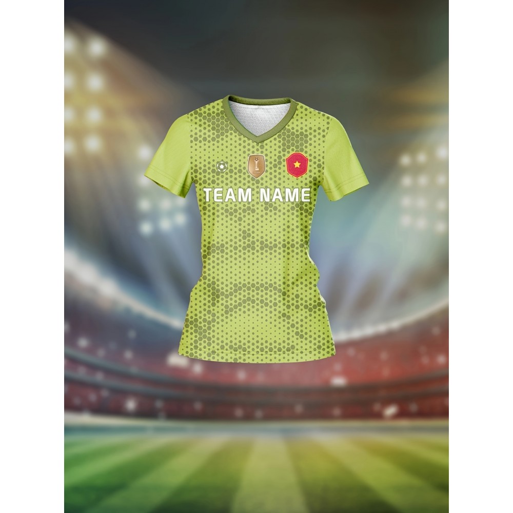 Customized Women's V-Neck Football Jersey - Personalized Name & Number, Breathable Polyester, Quick-Dry, Lime Green with Red Accents, Ideal for Team Training & Sports Fitness, Athletic Jersey | Personalized Sports Top | Lightweight Athletic Wear