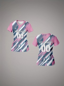 Customizable Women's V-Neck Soccer Jersey - Personalized Name & Number, Breathable Quick-Dry Polyester Sports Top for Team Training, Fitness & Casual Wear