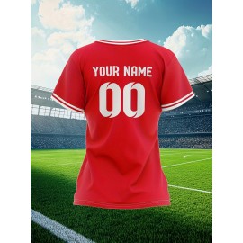 Customizable Women's Plus-Size Football & Baseball Jerseys - Personalized Team Name & Number, Soft Breathable Fabric, Round Neck Summer Sports Casual Wear, Outdoor Team Uniforms
