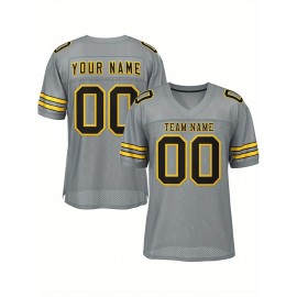 Customized Fitted Plus Size Football Jersey, Personalized Team Name Number, Large Size Women'S Sports Jersey, V-Neck, Non-Stretch Fabric, Print, Summer, with Team Logo, for Sports Activities