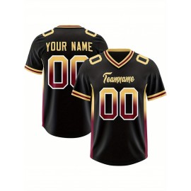 Customizable Plus Size Football Jersey - Personalized Name & Number, Vibrant Orange & Blue Gradient Design, V-Neck Short Sleeve, Breathable Summer Sports Shirt for Women, Football Jersey, Athletic Wear, Sporty Look, Comfortable Fit