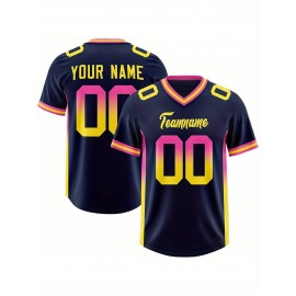 Customizable Plus Size Football Jersey - Personalized Name & Number, Vibrant Orange & Blue Gradient Design, V-Neck Short Sleeve, Breathable Summer Sports Shirt for Women, Football Jersey, Athletic Wear, Sporty Look, Comfortable Fit