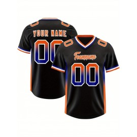 Customizable Plus Size Football Jersey - Personalized Name & Number, Vibrant Orange & Blue Gradient Design, V-Neck Short Sleeve, Breathable Summer Sports Shirt for Women, Football Jersey, Athletic Wear, Sporty Look, Comfortable Fit